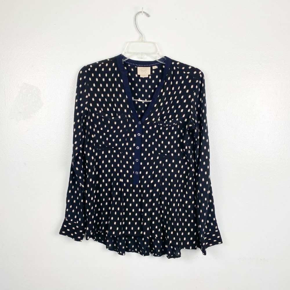 ⭐️ ANTHROPOLOGIE VANESSA VIRGINIA Black Henley Top Size 2